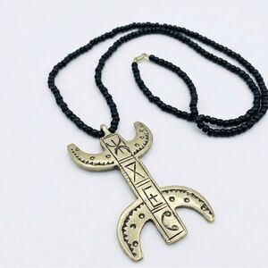 Vtg Moroccan Berber Amulet Necklace Amazigh Symbol Yaz Pendant Silver Alloy